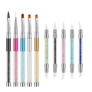 10 Piece Nail Art Brush Set – Silicone Tools>Foil Tool>Sculpture Pen>Dual-Tipped Carving Pen>Poly Gel Brushes