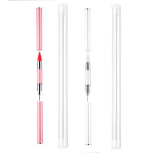Thinp 2 Pcs Rhinestone Picker Tool,Dual Ended Wax Pencil for Rhinestones Dotting Wax Pen Rhinestone Applicator with Pen Cap gem picker tool Wax Pens for DIY Nail Art Gems Crystals (White and Pink)