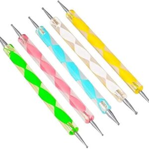AcLipS 5 Pc 2 Way Dotting Pen Tool Nail Art Tip Dot Paint Manicure Kit, Black