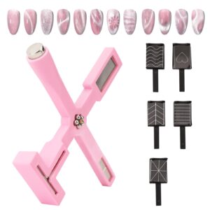 WALLFID 6Pcs Nail Magnet Set,Cat Eye Gel Nail Polish Magnet Wand,Upgraded 5 in 1 Multi Function Nail Magnet Pens,Suitable for Nails Cat Eye Design Tools Manicure Accessories>black pink