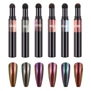 XICHEN 6 colors/set Air Cushion Nail Powder Pen Holographic Nails Powder with Mirror Effect>Manicure cushion magic pen>Laser Phantom Series Magic Mirror Powder
