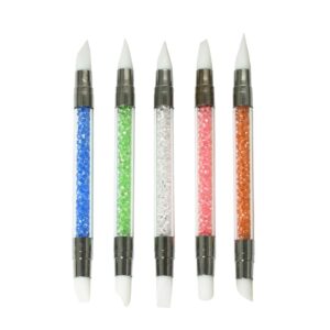 5Pcs Dual Tipped Silicone Nail Art Sculpture Pen>Rhinestone Handle Double-Ended Nail Art Pen>Manicure DIY Decoration Tool