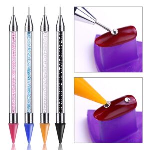 PTGMH Nail Art Dotting Pen DIY Nail Decoration Painting Tool Dual-Ended Wax Head Rhinestone Crystals Picker Acrylic Handle (greed（4PCs）)
