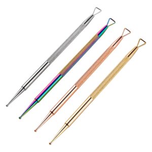 SAFIGLE Nail Dotting Pen Cuticle Pusher 4pcs Stainless Steel Tools Triangle Head Peeler Gel Polish Remover Comfort Grip Handle Salon