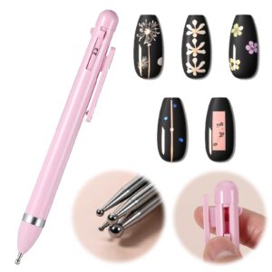 HJZHII 4 in-1 Nail Dotting Pen, Nail Art Pens, Quick-Paint Dotting Tools Nail Art Drill Pen Ballpoint Nail Art Pen Dotting Pen Tool Nail Art Tip Dot Paint Manicure Kit (Pink)