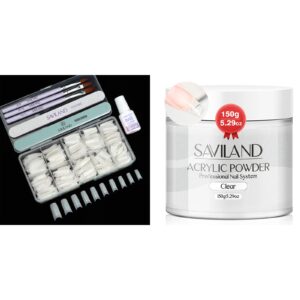 SAVILAND Acrylic Nail Kit – Nail Tips> Nail Glue> Acrylic Nail Brush and Clear Acrylic Powder