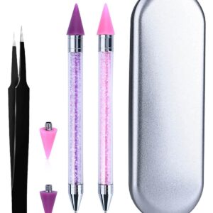 JELIEE Rhinestone Picker Tool Wax Pencil for Rhinestones Diamond Painting DIY Nail Dotting Pen 2pcs Dual-Ended Rhinestones Pen with 2 Extra Wax Tips and 1 Tweezers for Gems Stones Crystals Art Crafts