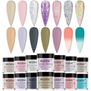 MIZHSE Acrylic Powder Set> 14 Colors Glitter Color Changing Acrylic Nail Powder Professional Polymer Colored Acrylic Powder for Nail Extension French Manicure Kit