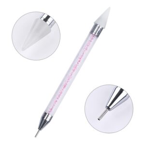 Born Pretty 1Pc Nail Art Dual-ended Dotting Pen Rhinestone Studs Picker Wax Pencil Blue Red Crystal Handle Tool #1