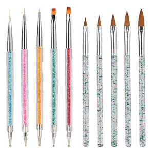 Waldd 10 PCS Nail Art Pens Kit Nail Brushes Art Liner Brushes Double Ended Nail Dotting Drawing Pen Gel Painting Nail Brush Pens