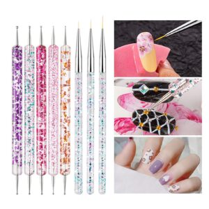 Nail Art Tool Set, 5PCS Double Ended Nail Dotting Tools, 3PCS Striping Nail Art Brushes for Long Lines, Nail Drawing Pen For Nail Design (8 PACK)