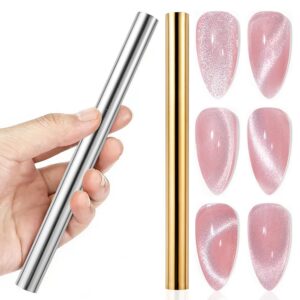 YECIRALA 2 Pcs Gold & Silver long Cylindrical Cat Eye Magnet For Nails Double-Head Nail Art Magnet Stick Pens For Cat Eye Gel Nail Polish Magnet Grandient Designs Magnets Tools For Cat Eye Nails