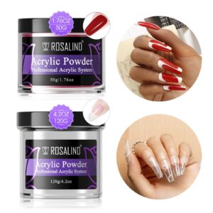 ROSALIND 4.2oz Clear Acrylic Nail Powder Red Nail Acrylic Powder for Nail Acrylic Extension Professional Polymer Nail Acrylic Powder Clear Nails carving French Nail Extension> No Nail Lamp Needed
