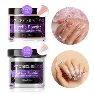 ROSALIND 4.2oz Clear Acrylic Nail Powder Nude Pink Acrylic Powder for Nail Acrylic Extension Professional Polymer Nail Acrylic Powder Clear Nails carving French Nail Extension> No Nail Lamp Needed