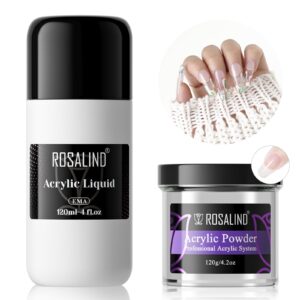 ROSALIND 4.2oz Clear Acrylic Nail Powder Clear Nail Acrylic Powder with Acrylic Liquid Professional Polymer Nail Acrylic Powder Clear Nails carving French Nail Extension> No Nail Lamp Needed