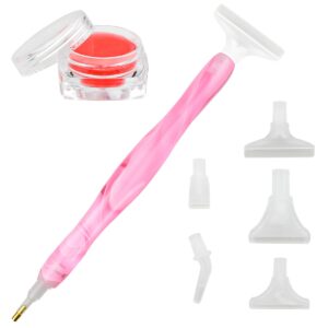 yuntop Resin Diamond Art Pen with Drill Pen Picking Heads & Glue Clay Handmade Diamond Art DIY Drill Pen with Diamond Art Tools & Accessories 5D Diamond Art Tool Kit Nail Art Picker (Pink)