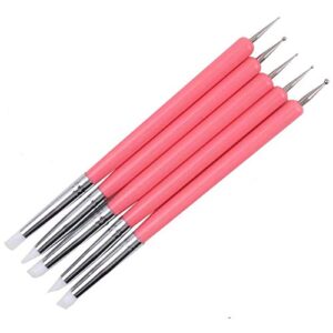 HuiDao 5Pcs Nail Art Dotting Tools Nail Silicone Brush Dual Head UV Gel Dotting Drawing Painting Pen Clay Sculpting Drawing Tools (Pink)