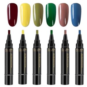Polishey Nail Polish Pen Set>6PCS>No UV>3-in-1 Step>Gel Nail Polish>Multicolor>Glossy Finish