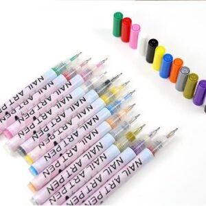 12pcs nail art graffiti marker pen set – waterproof drawing gel liners for manicure, quick dry dotting pens for nails, professional black & white painting material (12 pac (0.7mm thin tip))