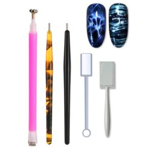 WOKOTO 5Pcs Nail Magnet Tool Set With Double Head Flower Design>Nail Cat Eye Magnets For Nails Polish Magnet Pens And Strong Magnet Stick For Magnetic Cat Eye Gel Polish Nail Art Magnet Wand