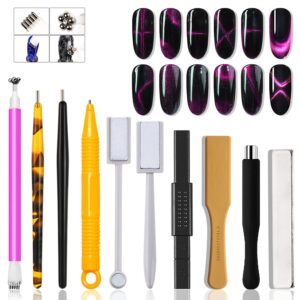 JERCLITY 10 Pcs Cat Eye Magnet for Nails Double-head Flower Design Nail Magnet Pens Magnet Stick Multi-Function Magnet Board 3D Magnetic for Cat Eye Gel Polish DIY Nail Art