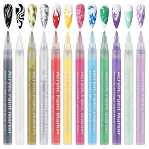 BOSREROY 3D Nail Art Painting Pens in 12 Vivid Colors>Acrylic Nail Graffiti & Drawing Marker Set>DIY Manicure Tools for Nail Designs>Creative Gifts for Girls & Women