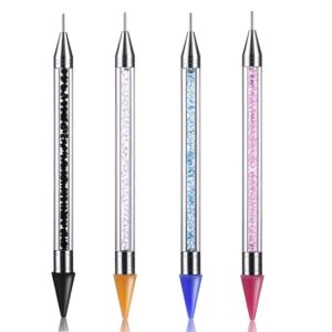 4 Pieces DIY Nail Art Pens Rhinestone Picker Dotting Pen Wax Nail Pen Dual-ended Nail Rhinestone Picker Beads Picker Nail Art Tool