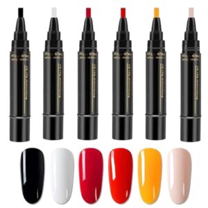 Gel Nail Polish Pens – 6 Colors Nail Polish Pens | Nail Gel Painting Pen Brush for Nail Art | Pen Nail Polish | Nail Pens Gel Polish | Professional Nail Varnish Nail Tools for Women Girls