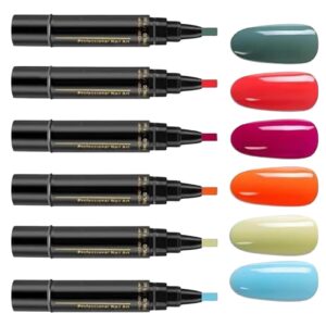 Gel Nail Polish Pens – 6 Colors Nail Polish Pens | Nail Gel Painting Pen Brush for Nail Art | Pen Nail Polish | Nail Pens Gel Polish | Professional Nail Varnish Nail Tools for Women Girls