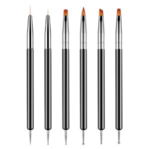 6 Pack Nail Dotting Tool Gel Brush for Nail Liner Brushes Nail Polish Brushes Nail Design Brushes Pen Double-ended Nail Art Brushes for DIY Nail Drawing French Manicure