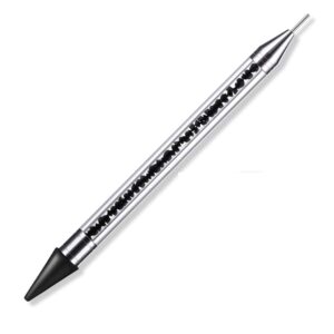 Nail Rhinestone Picker Wax Tip Pencil Dual-Ended Nail Art Pick Up Applicator Dual Tips Dotting Pen Beads Gems Crystals Studs Picker with Acrylic Handle Manicure Nail Art Tool DIY Decoration (Black)