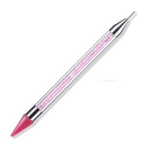 Nail Rhinestone Picker Wax Tip Pencil Dual-Ended Nail Art Pick Up Applicator Dual Tips Dotting Pen Beads Gems Crystals Studs Picker with Acrylic Handle Manicure Nail Art Tool DIY Decoration (Pink)