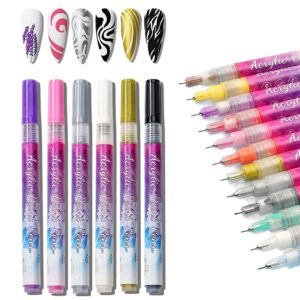 Yagerod 12 Colours Ultra Thin Curve Manicure Marker>Nail Art Pens 3D Nail Polish Pens>Ultra Thin Curve Nail Graffiti Liner Pen (6 Colours B)
