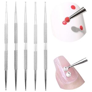 5 Pack Nail Dotting Pen Stainless Steel Double-ended Painting Nail Dotting Pens DIY Nail Decorations Manicure Tools for Home Beauty Nail Salon (5 Pcs/Set)