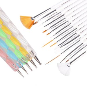 Genertic 15Pcs Nail Art Painting Brushes and 5Pcs Double Ended Dotting Tools Set