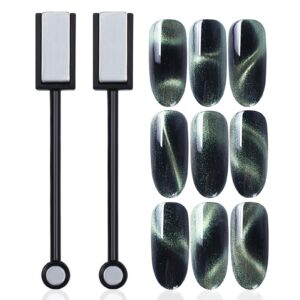 XEAOHESY 2 Pieces Double-Head Cat Eye Magnet for Nails Magnet Stick Magic Magnet Stick for 3D Magnetic Cat Eye Gel Magic Nail Art Manicure Tool for Home DIY>Salon>Studio（Black）