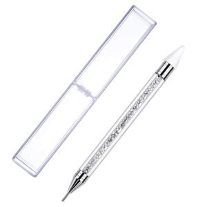 ZXUY Dual Ended Nail Rhinestones Picker Dotting Tools Nail Art Design Dotting Pen,DIY Nail Art Decoration Wax Tip Pencil for Gems Crystals Studs Beads (White)