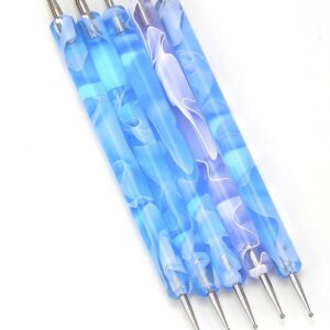 5pcs/set 2way Different Size Marbleizing Dotting Pen Nail Art Manicure Decorations Set Blue Color
