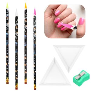 Telooco Rhinestone Picker Tool 4Pcs Self Adhesive Wax Pencil for Rhinestones Nail Point Drill Pen Resin Picker Dotting Diamond Art Tools for Nail Art DIY with Pencil Sharpener, Plate