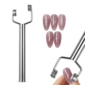 3 in 1 Y Shape Double Head Cat Eye Nail Magnet Wand>Strong Magnet Stick for Nail Art>Multi-Function Nail Polish Magnet Pen>3D Cat Eye Gel Nail Polish Magnet for Salon>Studio or Home>Silver