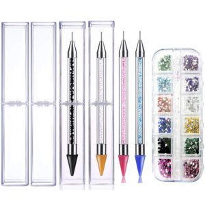 Sealive 4 Pcs Rhinestone Picker Dotting Pen, Wax Pencil for Rhinestones Professional Nail Art Kit – Dual-ended Rhinestone Gems Crystal Studs Picker Wax Pencil Nail Art Pens Nail Design Tools