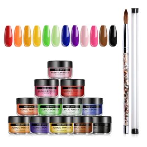 Modelones Acrylic Powder 12 Color Candy Color Set with Acrylic Nail Brush Professional Polymer Colorful Set No Nail Lamp Needed
