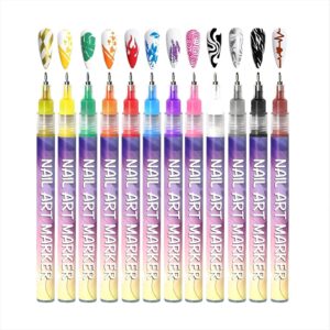 Nail Markers for Nail Art>12 Colors Ultra Thin Curve Manicure Marker>Gel Nail Art Fine Point Pens for Painting Nails (12 Colors)