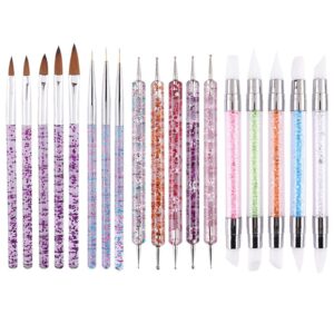 YUNYUN 18 Nail Art Design Tools Set>3 Line Pens>5 Double-ended Point Drill Pens>5 Double-ended Latex Pens>5 Pointed Brushes>Color Quicksand Pen Bar