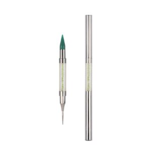 Dual End Rhinestone Pen Tool Nail Rhinestone Picker Dotting Tool,Dual End Rhinestone Pen Tool,Dual Tips Pick Up Applicator with Lid,Crystals Nail Salon Home Use,Nail Salon Home DIY Nails (Green)
