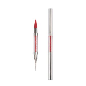 Dual End Rhinestone Pen Tool Nail Rhinestone Picker Dotting Tool,Dual End Rhinestone Pen Tool,Dual Tips Pick Up Applicator with Lid,Crystals Nail Salon Home Use,Nail Salon Home DIY Nails (Red)