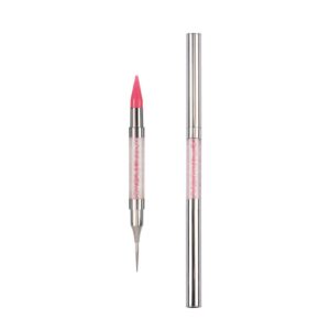 Dual End Rhinestone Pen Tool Nail Rhinestone Picker Dotting Tool,Dual End Rhinestone Pen Tool,Dual Tips Pick Up Applicator with Lid,Crystals Nail Salon Home Use,Nail Salon Home DIY Nails (Pink)