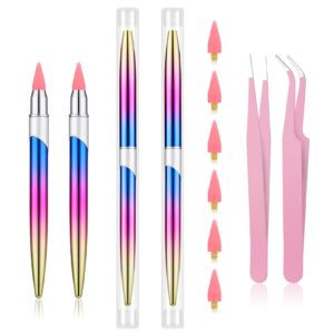 GGSTDDUP 2 Pcs Rhinestone Picker Tool, Rhinestone Applicator Tool, Wax Pencil for Rhinestones Wax Pen for Rhinestones Gem Picker Tool Rhinestone Pen Applicator with 6 Extra Wax Tips and 2 Tweezer