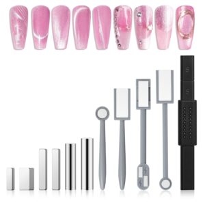 MelodySusie Nail Magnet Set 11PCS>Cat Eye Gel Nail Polish Magnets>Square Round Double Ended Magnet Stick>Cat Eye Magnet for Nails>Strong Magnetic Nail Polish Magnets Nail Design Tools