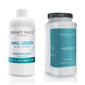 Legacy Nails – Crystal Clear Acrylic Powder 1lb / 16oz AND Nail Sculpting Liquid Monomer 473ml / 16oz – Medium Setting Time – MMA-free – Superior Adhesion – Natural Finish